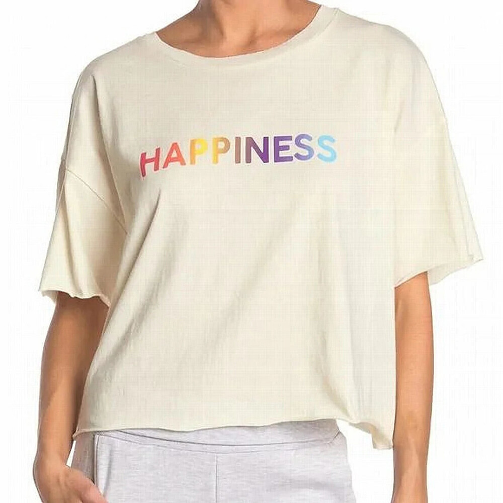 Abound Crew Neck Graphic Crop T-Shirt In Ivory Happiness Relaxed Fit Size XXS